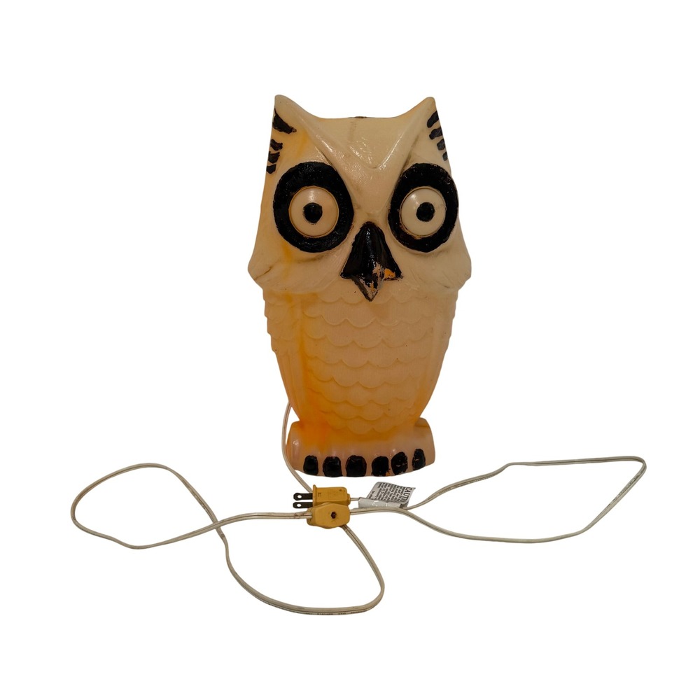 Vintage Blow Mold Owl Table Lamp Kitsch Retro Halloween Decor Cream Black Works